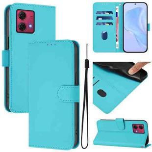 For Motorola Moto G84 5G Skin Feel Solid Color Leather Phone Case with Lanyard(Lake Blue)