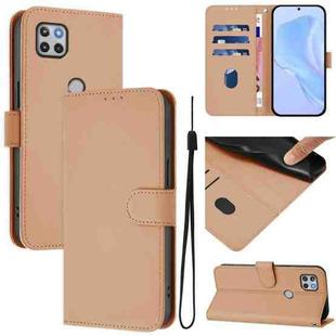 For Motorola One 5G Ace Skin Feel Solid Color Leather Phone Case with Lanyard(Nude)