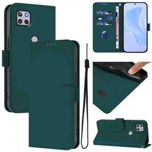 For Motorola One 5G Ace Skin Feel Solid Color Leather Phone Case with Lanyard(Dark Green)