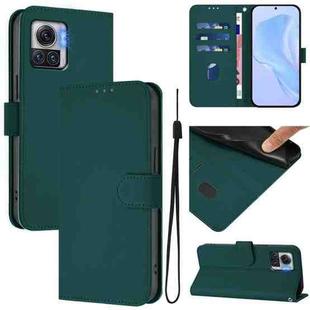 For Motorola Moto X30 Pro 5G Skin Feel Solid Color Leather Phone Case with Lanyard(Dark Green)