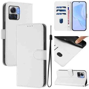 For Motorola Moto X30 Pro 5G Skin Feel Solid Color Leather Phone Case with Lanyard(White)