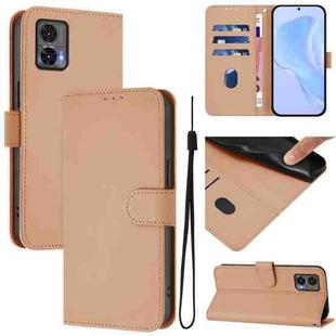 For Motorola Edge 30 Neo Skin Feel Solid Color Leather Phone Case with Lanyard(Nude)