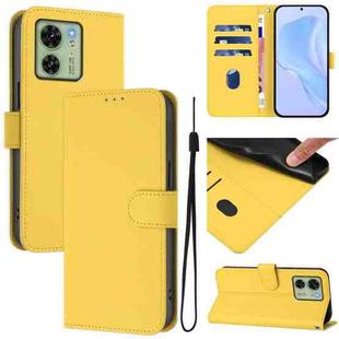 For Motorola Edge 40 5G Global Skin Feel Solid Color Leather Phone Case with Lanyard(Lemon Yellow)