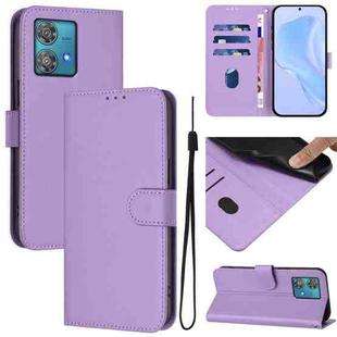 For Motorola Edge 40 Neo 5G Skin Feel Solid Color Leather Phone Case with Lanyard(Lavender Purple)