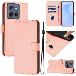 For Motorola Edge 50 Neo Skin Feel Solid Color Leather Phone Case with Lanyard(Pink)