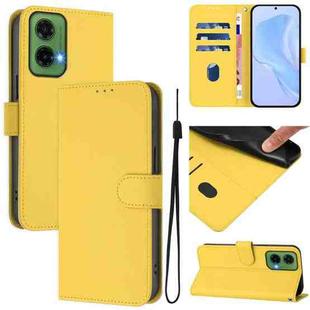 For Motorola Moto G35 Skin Feel Solid Color Leather Phone Case with Lanyard(Lemon Yellow)