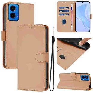 For Motorola Moto G45 5G / G34 5G Skin Feel Solid Color Leather Phone Case with Lanyard(Nude)