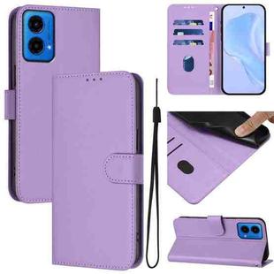 For Motorola Moto G45 5G / G34 5G Skin Feel Solid Color Leather Phone Case with Lanyard(Lavender Purple)