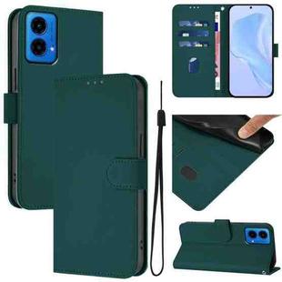 For Motorola Moto G45 5G / G34 5G Skin Feel Solid Color Leather Phone Case with Lanyard(Dark Green)