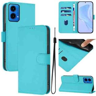 For Motorola Moto G45 5G / G34 5G Skin Feel Solid Color Leather Phone Case with Lanyard(Lake Blue)