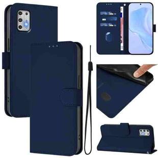 For Motorola Moto G Stylus 2021 4G Skin Feel Solid Color Leather Phone Case with Lanyard(Navy Blue)