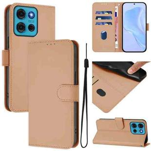 For Motorola Moto G75 5G Skin Feel Solid Color Leather Phone Case with Lanyard(Nude)