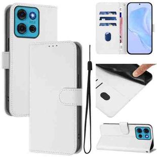 For Motorola Moto G75 5G Skin Feel Solid Color Leather Phone Case with Lanyard(White)