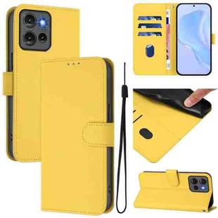 For Motorola Edge 50 5G Global Skin Feel Solid Color Leather Phone Case with Lanyard(Lemon Yellow)