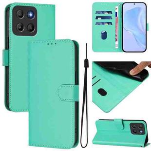 For Motorola Moto G15 Skin Feel Solid Color Leather Phone Case with Lanyard(Green)