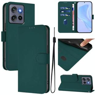 For Motorola Moto G Stylus 5G 2025 Skin Feel Solid Color Leather Phone Case with Lanyard(Dark Green)