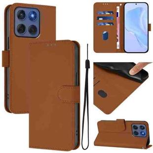 For Motorola Edge 60 Fusion Skin Feel Solid Color Leather Phone Case with Lanyard(Brown)