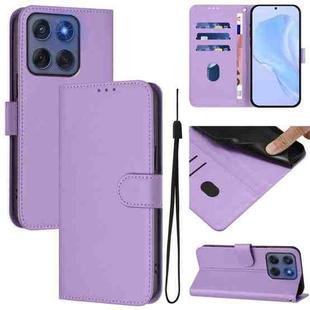 For Motorola Edge 60 Fusion Skin Feel Solid Color Leather Phone Case with Lanyard(Lavender Purple)
