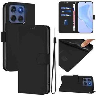For Motorola Edge 60 Fusion Skin Feel Solid Color Leather Phone Case with Lanyard(Black)