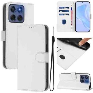For Motorola Edge 60 Fusion Skin Feel Solid Color Leather Phone Case with Lanyard(White)