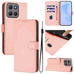 For Motorola Moto G15 Power Skin Feel Solid Color Leather Phone Case with Lanyard(Pink)