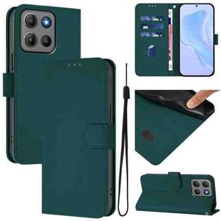 For Motorola Moto G15 Power Skin Feel Solid Color Leather Phone Case with Lanyard(Dark Green)