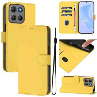 For Motorola Moto G15 Power Skin Feel Solid Color Leather Phone Case with Lanyard(Lemon Yellow)