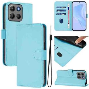 For Motorola Moto G15 Power Skin Feel Solid Color Leather Phone Case with Lanyard(Sky Blue)