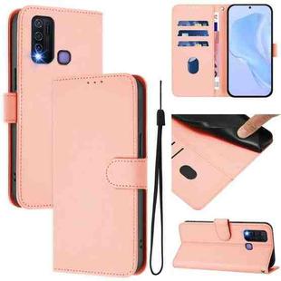 For vivo Y30 4G Global Skin Feel Solid Color Leather Phone Case with Lanyard(Pink)