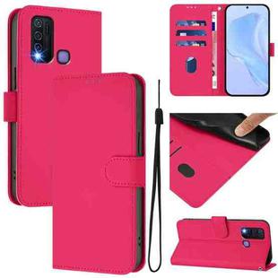 For vivo Y30 4G Global Skin Feel Solid Color Leather Phone Case with Lanyard(Rose Red)