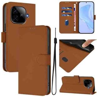 For vivo iQOO Z9 5G / Z9 Turbo 5G Skin Feel Solid Color Leather Phone Case with Lanyard(Brown)