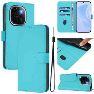 For vivo iQOO Z9s Pro 5G India Skin Feel Solid Color Leather Phone Case with Lanyard(Lake Blue)