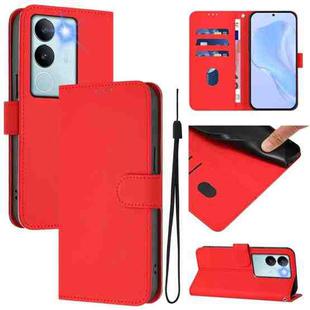 For vivo V29 5G Global / V29 Pro Skin Feel Solid Color Leather Phone Case with Lanyard(Red)