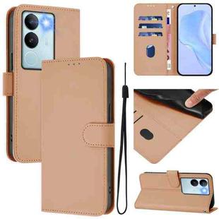 For vivo V29 5G Global / V29 Pro Skin Feel Solid Color Leather Phone Case with Lanyard(Nude)