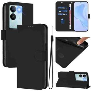 For vivo V29 5G Global / V29 Pro Skin Feel Solid Color Leather Phone Case with Lanyard(Black)