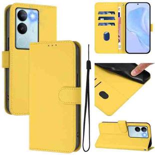 For vivo V29 5G Global / V29 Pro Skin Feel Solid Color Leather Phone Case with Lanyard(Lemon Yellow)