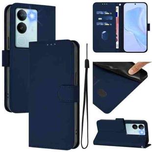 For vivo V29 5G Global / V29 Pro Skin Feel Solid Color Leather Phone Case with Lanyard(Navy Blue)