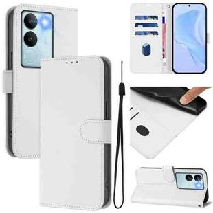 For vivo V29 5G Global / V29 Pro Skin Feel Solid Color Leather Phone Case with Lanyard(White)