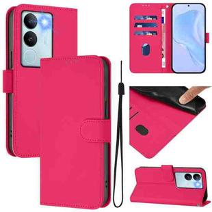 For vivo V29 5G Global / V29 Pro Skin Feel Solid Color Leather Phone Case with Lanyard(Rose Red)