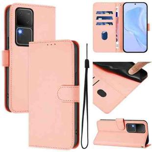 For vivo V30 5G Global / V30 Pro Global Skin Feel Solid Color Leather Phone Case with Lanyard(Pink)