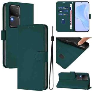 For vivo V30 5G Global / V30 Pro Global Skin Feel Solid Color Leather Phone Case with Lanyard(Dark Green)