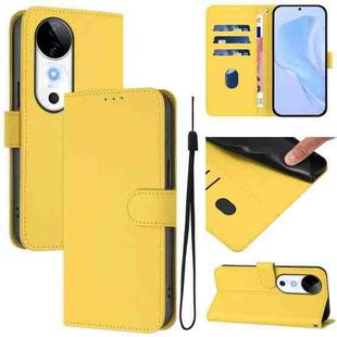 For vivo S19 Skin Feel Solid Color Leather Phone Case with Lanyard(Lemon Yellow)