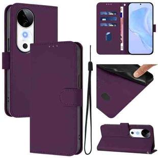 For vivo S19 Skin Feel Solid Color Leather Phone Case with Lanyard(Violet)