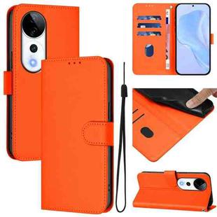 For vivo S19 Pro Skin Feel Solid Color Leather Phone Case with Lanyard(Orange)