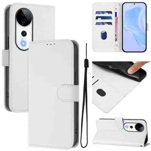 For vivo S19 Pro Skin Feel Solid Color Leather Phone Case with Lanyard(White)