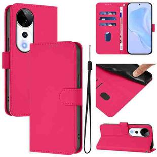 For vivo S19 Pro Skin Feel Solid Color Leather Phone Case with Lanyard(Rose Red)