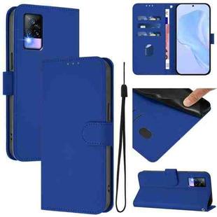 For vivo V20 / V21E 4G / Y73 2021 Skin Feel Solid Color Leather Phone Case with Lanyard(Dark Blue)