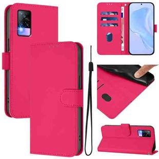 For vivo V20 / V21E 4G / Y73 2021 Skin Feel Solid Color Leather Phone Case with Lanyard(Rose Red)