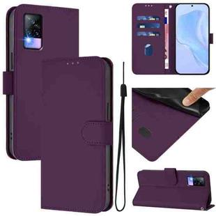 For vivo V20 / V21E 4G / Y73 2021 Skin Feel Solid Color Leather Phone Case with Lanyard(Violet)