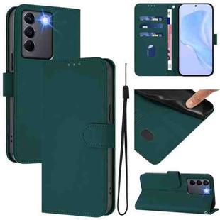 For vivo V27 5G / V27  Pro 5G Global Skin Feel Solid Color Leather Phone Case with Lanyard(Dark Green)